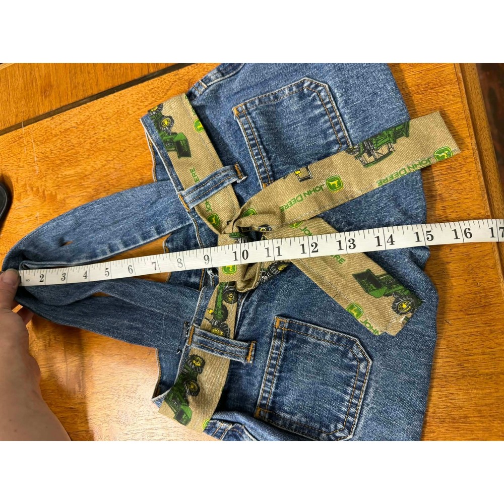 Handmade Upcycled Denim Tote Bag John Deere Tractor Ribbon Belt Blue Jeans Purse - Picture 6 of 8